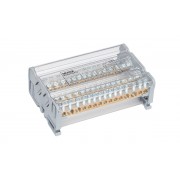 Кросс-модуль Morek MAB125A-15 с прозрачной крышкой, 4P, вх. 2x10_35mm?, вых. 11x1,5_6 + 2x10_25mm?, 125A, 1000V