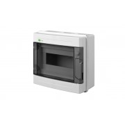 Щит навесной EP-LUX 1x8M, N/PE 2x 2x16+5x10mm2, дымчатая пласт. дверь, светло-серый RAL7035, 214x239x113mm, IP65